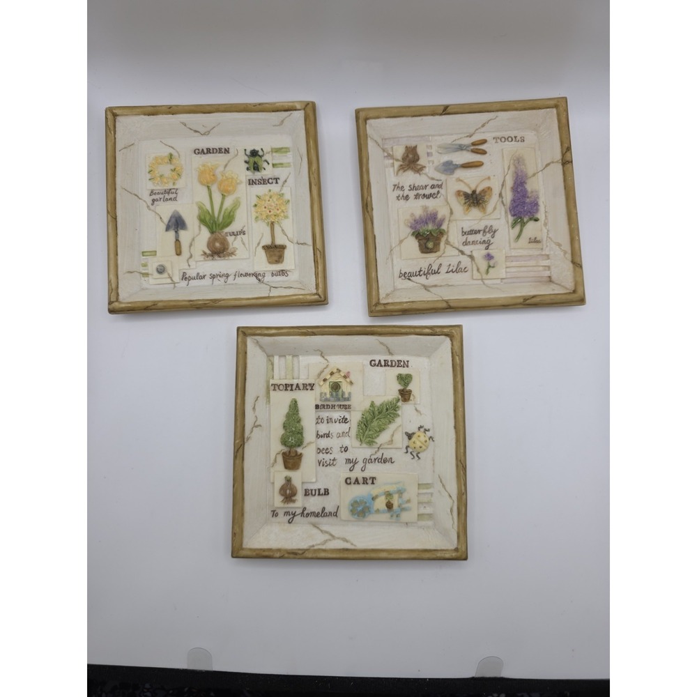 Floral Wall Hung Decorative Plaque, 3D Textured Gardening Set Of 3